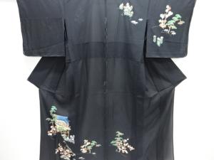 駒絽手描き友禅寺院に松竹梅模様訪問着